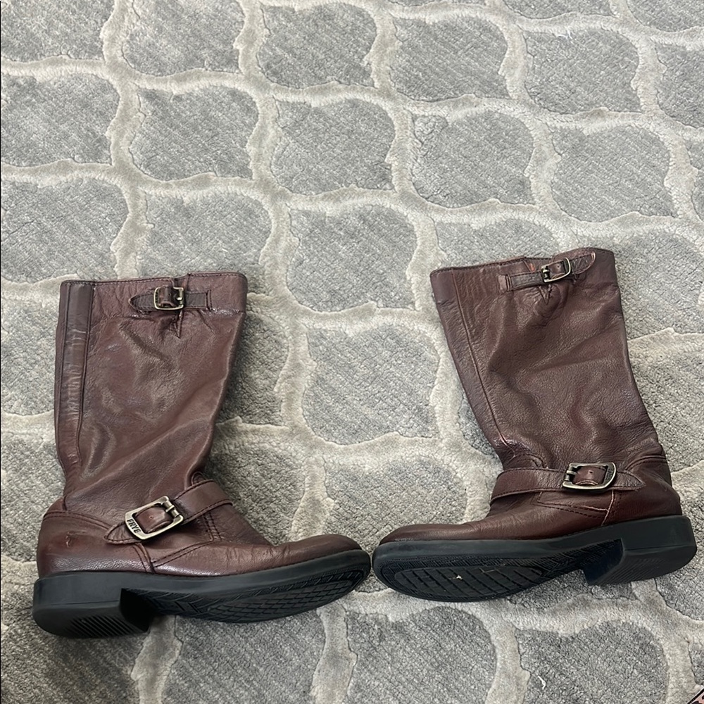 Frye  kids Dark Brown Leather Buckle Boots